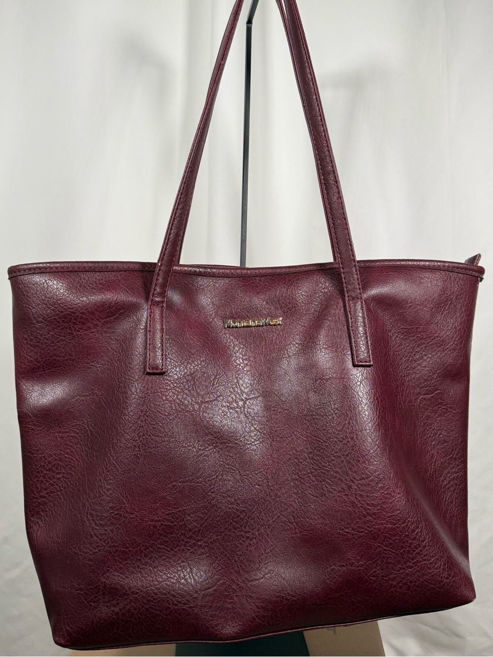 Montana West Deep Wine Faux-Leather Tote with Gold Logo
